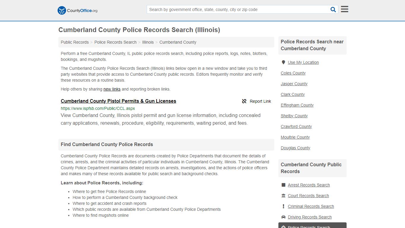 Cumberland County Police Records Search (Illinois) - County Office