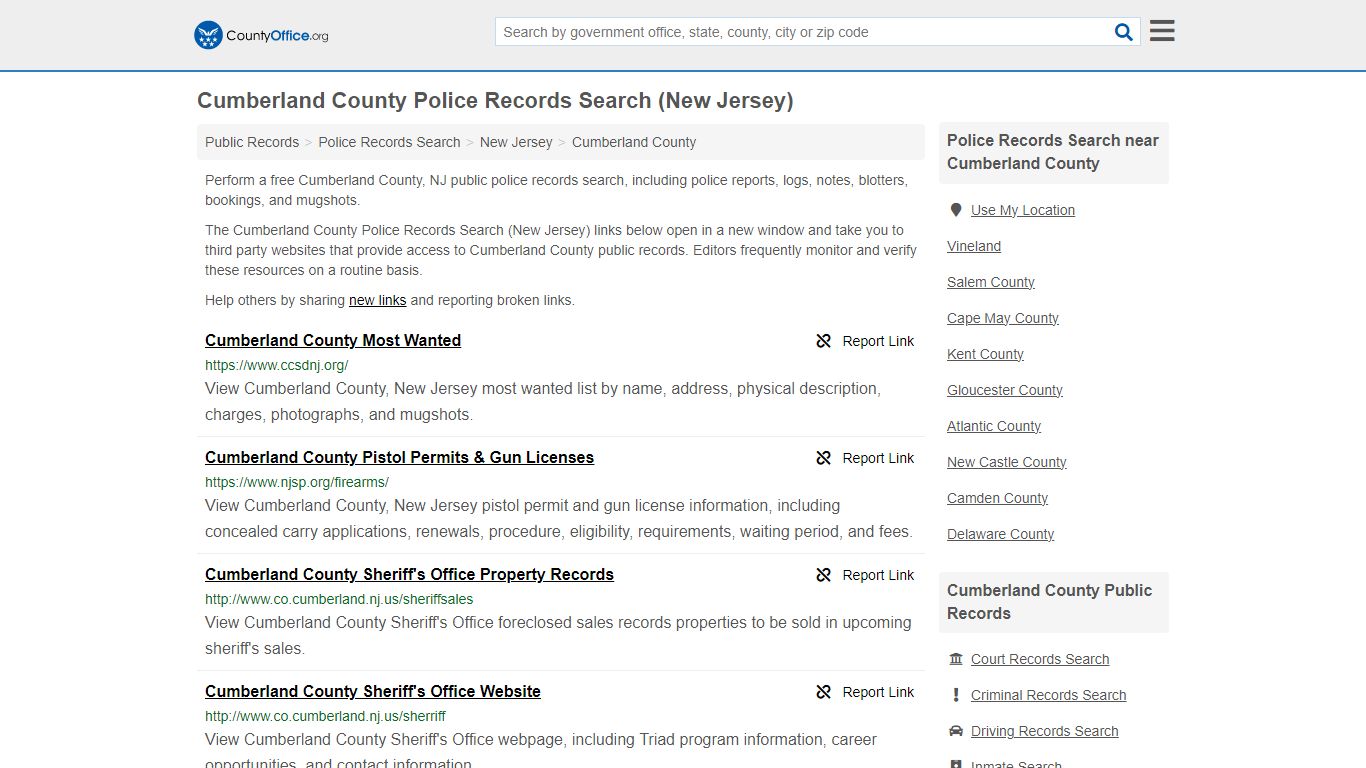 Cumberland County Police Records Search (New Jersey) - County Office